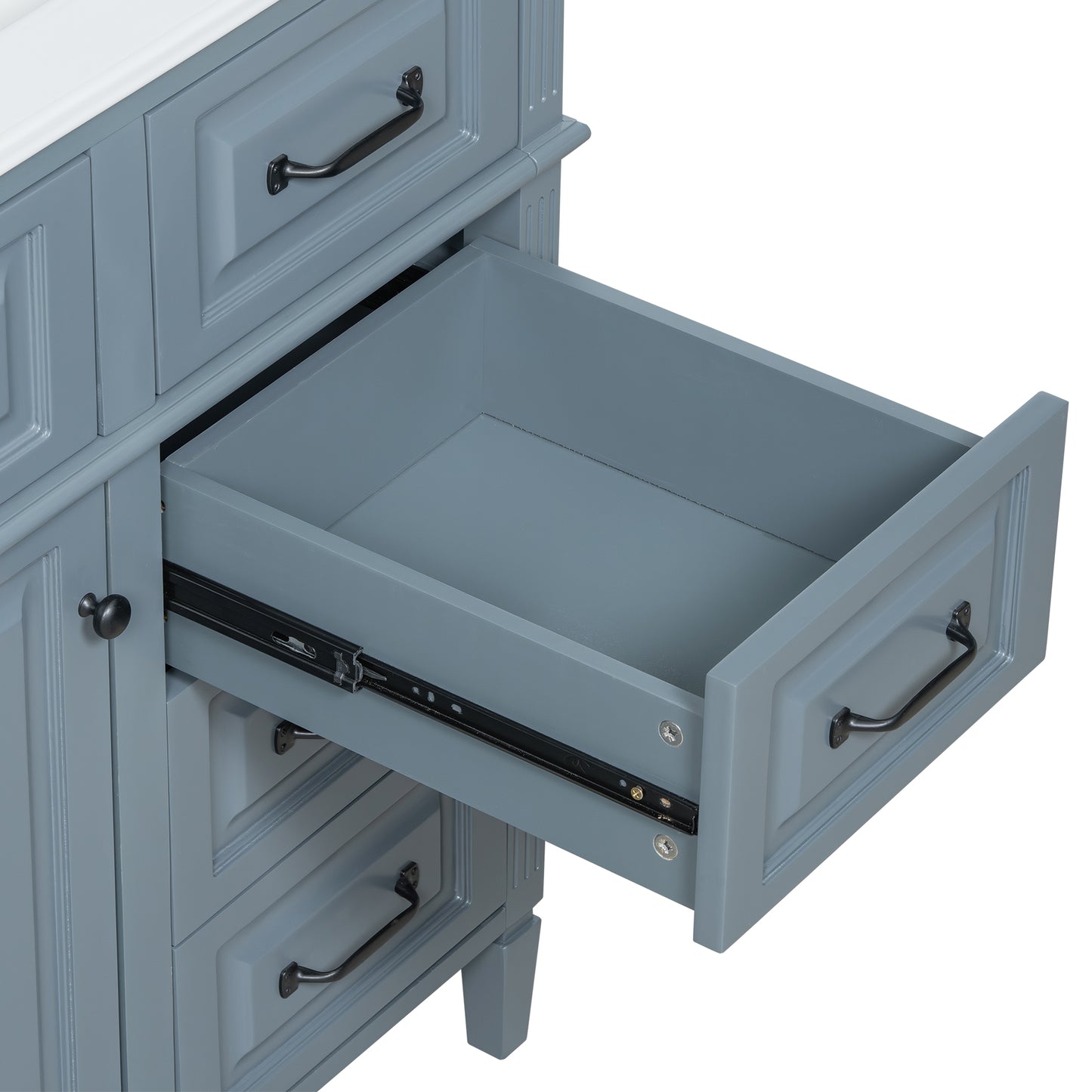 VanityFus 36-in Grey Blue Bathroom Vanity Single Sink Combo Ceramic Top 1 door 4 drawers Undermount Adjustable Shelves