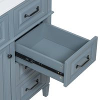VanityFus 36-in Grey Blue Bathroom Vanity Single Sink Combo Ceramic Top 1 door 4 drawers Undermount Adjustable Shelves