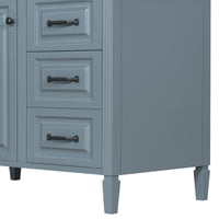 VanityFus 36-in Grey Blue Bathroom Vanity Single Sink Combo Ceramic Top 1 door 4 drawers Undermount Adjustable Shelves