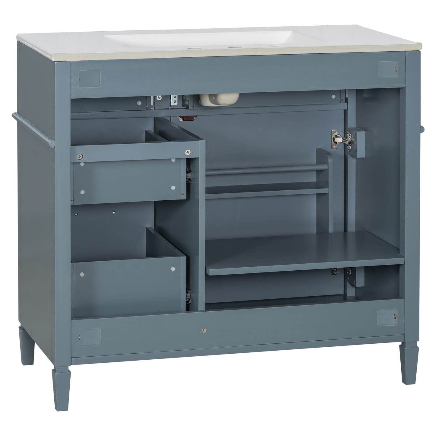VanityFus 36-in Grey Blue Bathroom Vanity Single Sink Combo Ceramic Top 1 door 4 drawers Undermount Adjustable Shelves