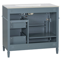 VanityFus 36-in Grey Blue Bathroom Vanity Single Sink Combo Ceramic Top 1 door 4 drawers Undermount Adjustable Shelves