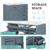 VanityFus 36-in Grey Blue Bathroom Vanity Single Sink Combo Ceramic Top 1 door 4 drawers Undermount Adjustable Shelves