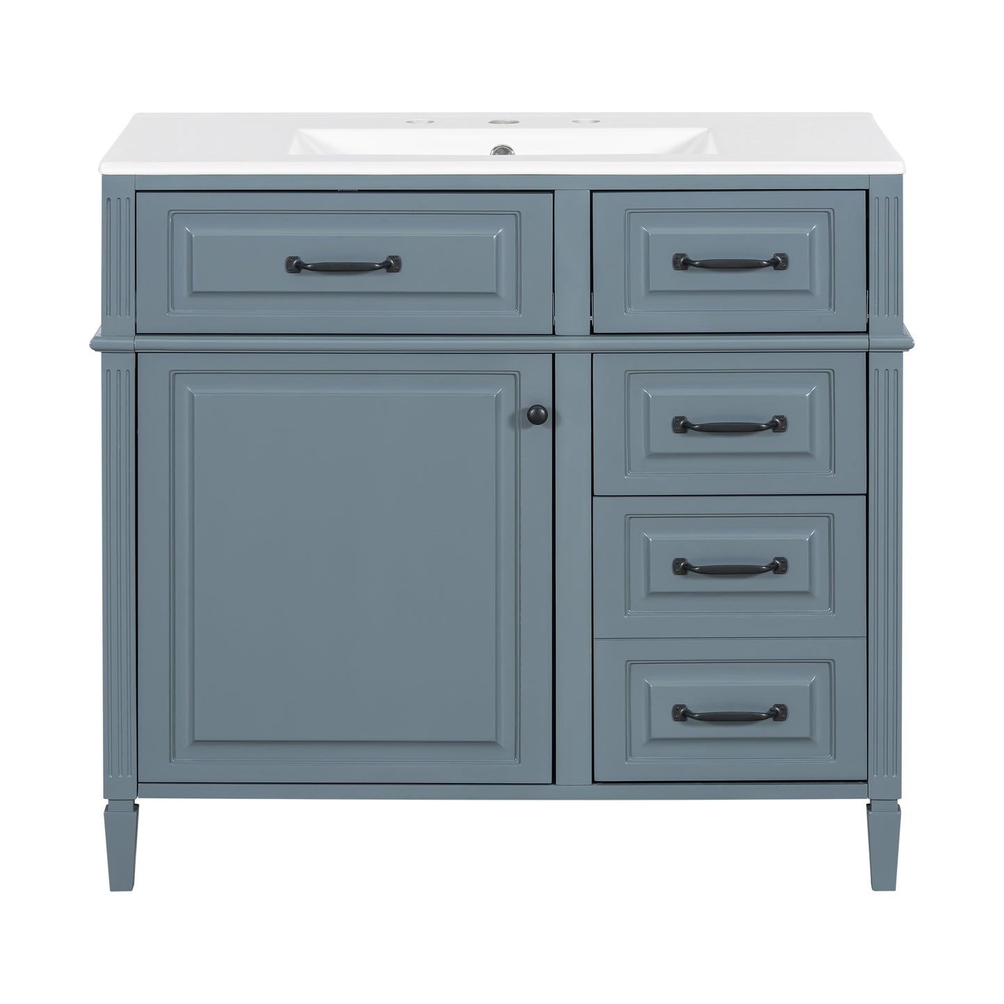 VanityFus 36-in Grey Blue Bathroom Vanity Single Sink Combo Ceramic Top 1 door 4 drawers Undermount Adjustable Shelves