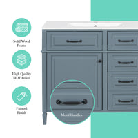 VanityFus 36-in Grey Blue Bathroom Vanity Single Sink Combo Ceramic Top 1 door 4 drawers Undermount Adjustable Shelves