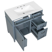 VanityFus 36-in Grey Blue Bathroom Vanity Single Sink Combo Ceramic Top 1 door 4 drawers Undermount Adjustable Shelves