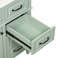 VanityFus 36-in Green Bathroom Vanity Single Sink Combo Ceramic Top 1 door 4 drawers Undermount Adjustable Shelves