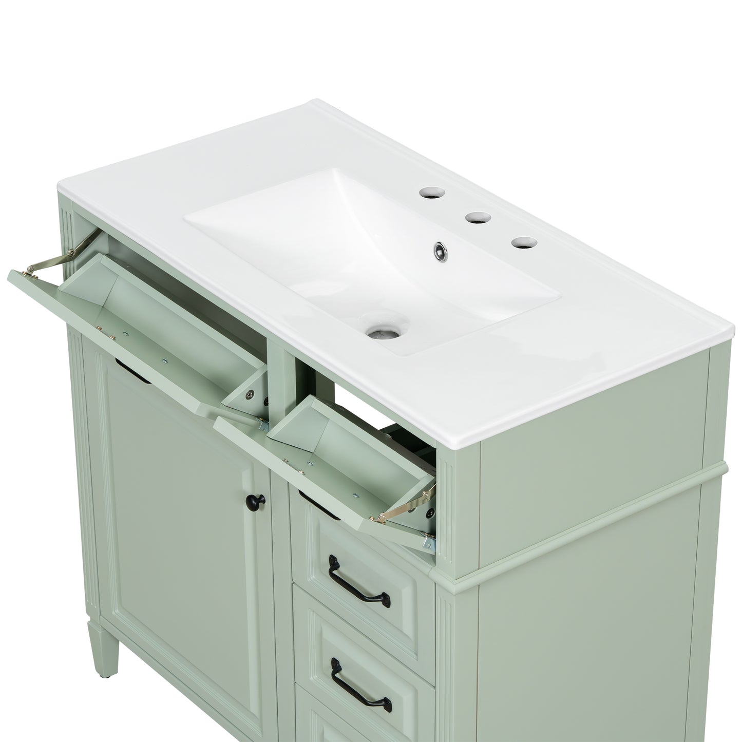 VanityFus 36-in Green Bathroom Vanity Single Sink Combo Ceramic Top 1 door 4 drawers Undermount Adjustable Shelves