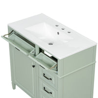 VanityFus 36-in Green Bathroom Vanity Single Sink Combo Ceramic Top 1 door 4 drawers Undermount Adjustable Shelves