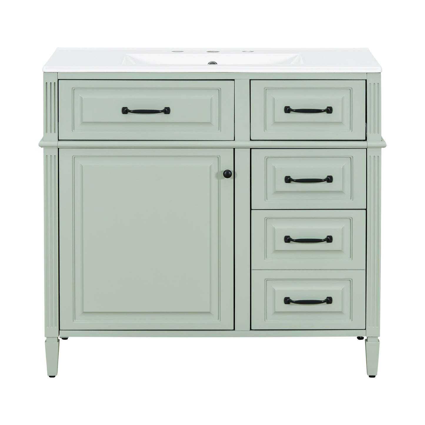 VanityFus 36-in Green Bathroom Vanity Single Sink Combo Ceramic Top 1 door 4 drawers Undermount Adjustable Shelves