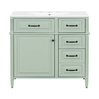 VanityFus 36-in Green Bathroom Vanity Single Sink Combo Ceramic Top 1 door 4 drawers Undermount Adjustable Shelves