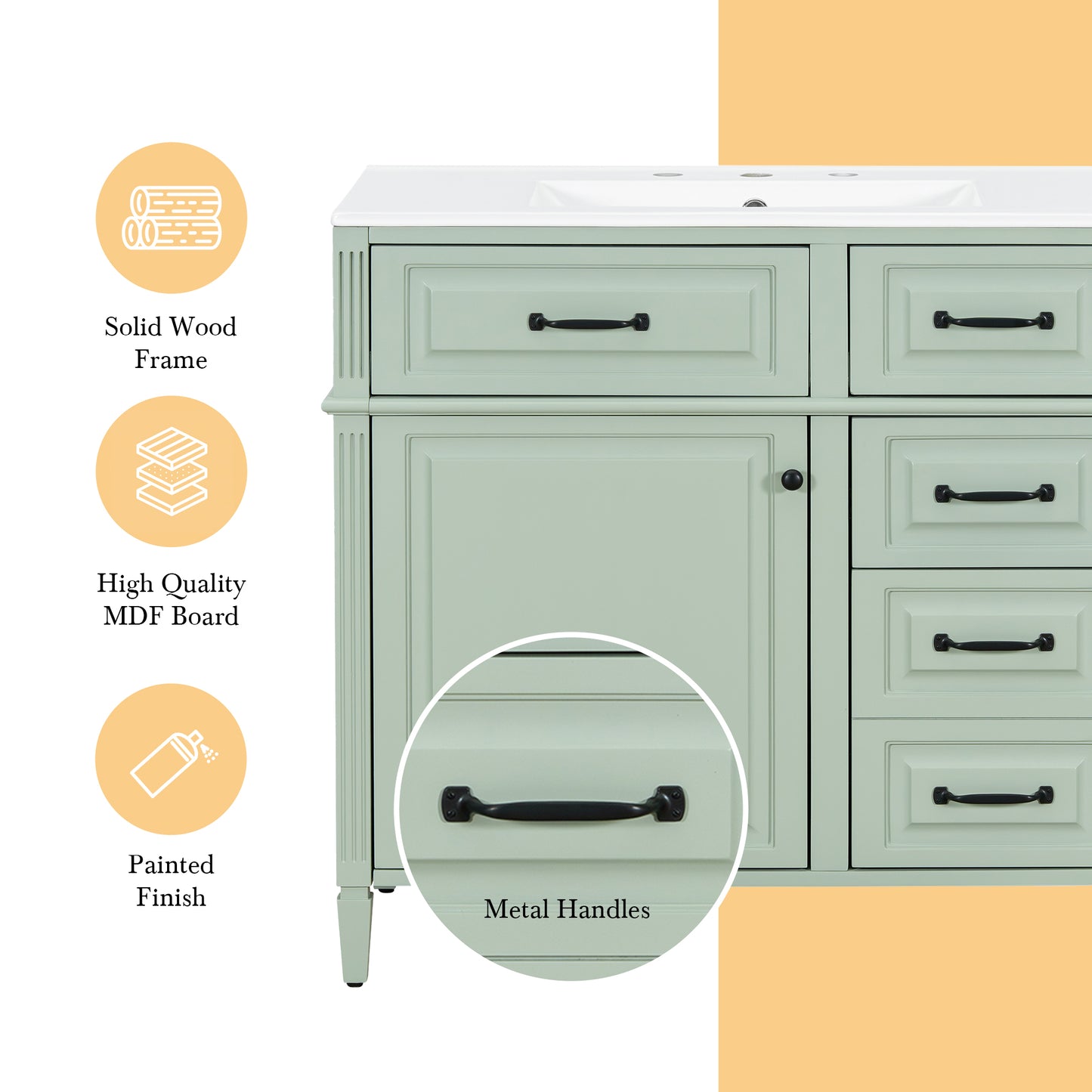 VanityFus 36-in Green Bathroom Vanity Single Sink Combo Ceramic Top 1 door 4 drawers Undermount Adjustable Shelves