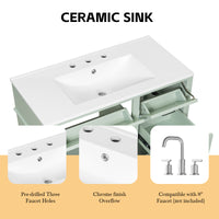 VanityFus 36-in Green Bathroom Vanity Single Sink Combo Ceramic Top 1 door 4 drawers Undermount Adjustable Shelves