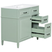 VanityFus 36-in Green Bathroom Vanity Single Sink Combo Ceramic Top 1 door 4 drawers Undermount Adjustable Shelves