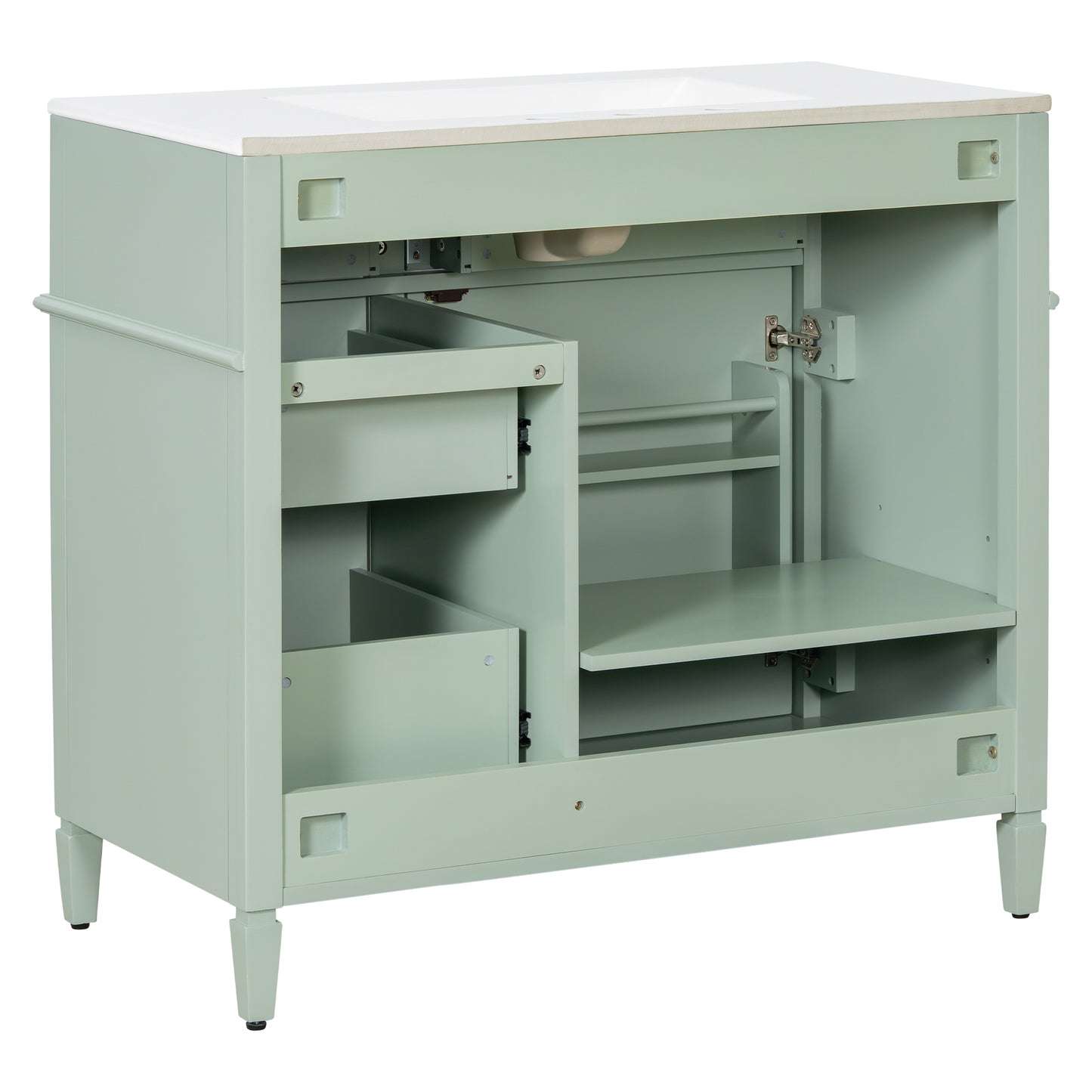 VanityFus 36-in Green Bathroom Vanity Single Sink Combo Ceramic Top 1 door 4 drawers Undermount Adjustable Shelves