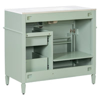 VanityFus 36-in Green Bathroom Vanity Single Sink Combo Ceramic Top 1 door 4 drawers Undermount Adjustable Shelves