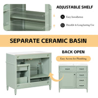 VanityFus 36-in Green Bathroom Vanity Single Sink Combo Ceramic Top 1 door 4 drawers Undermount Adjustable Shelves