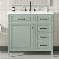 VanityFus 36-in Green Bathroom Vanity Single Sink Combo Ceramic Top 1 door 4 drawers Undermount Adjustable Shelves