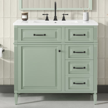 VanityFus 36-in Green Bathroom Vanity Single Sink Combo Ceramic Top 1 door 4 drawers Undermount Adjustable Shelves