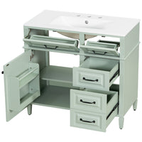 VanityFus 36-in Green Bathroom Vanity Single Sink Combo Ceramic Top 1 door 4 drawers Undermount Adjustable Shelves