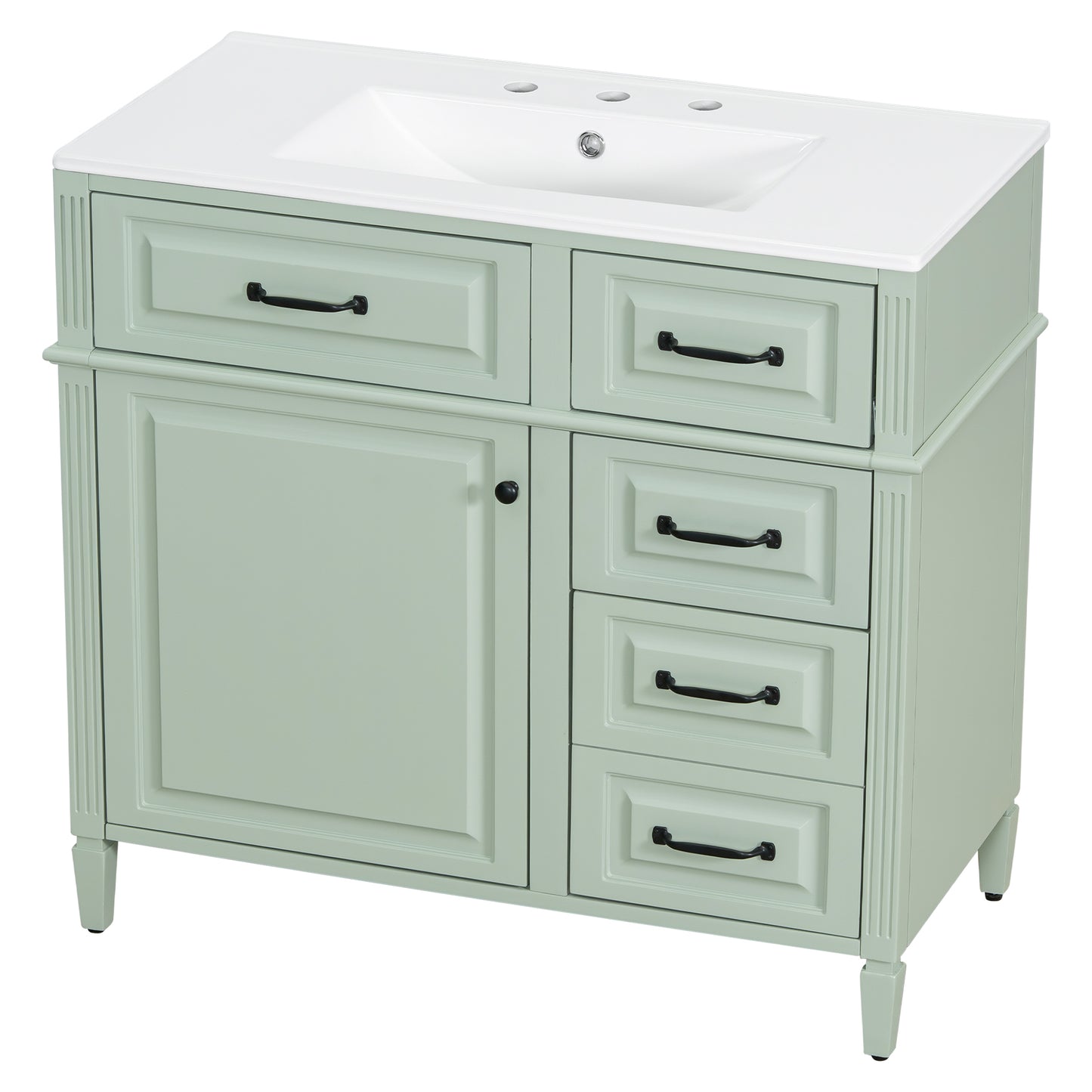 VanityFus 36-in Green Bathroom Vanity Single Sink Combo Ceramic Top 1 door 4 drawers Undermount Adjustable Shelves