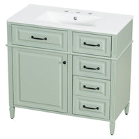 VanityFus 36-in Green Bathroom Vanity Single Sink Combo Ceramic Top 1 door 4 drawers Undermount Adjustable Shelves
