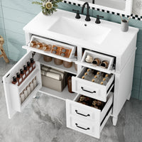 VanityFus 36-in Bathroom Vanity White Single Sink Combo with Ceramic Top 1 Door 4 Drawers Adjustable Shelves
