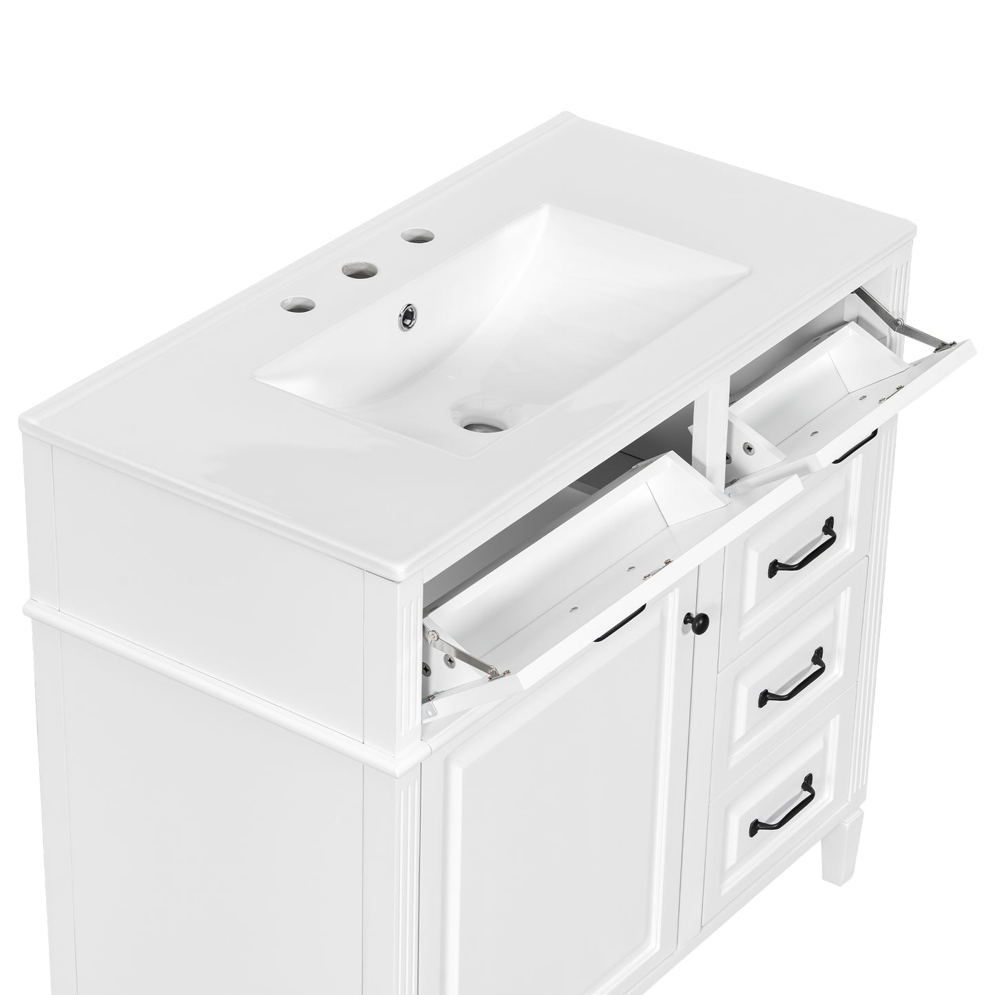 VanityFus 36-in Bathroom Vanity White Single Sink Combo with Ceramic Top 1 Door 4 Drawers Adjustable Shelves