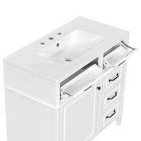 VanityFus 36-in Bathroom Vanity White Single Sink Combo with Ceramic Top 1 Door 4 Drawers Adjustable Shelves