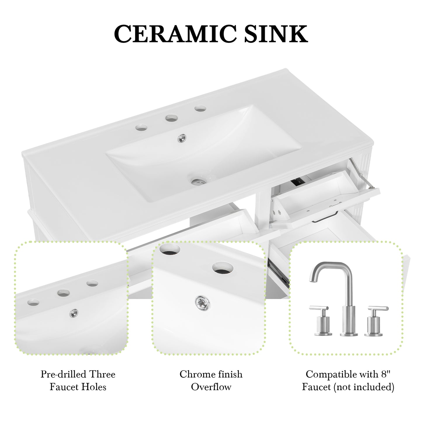 VanityFus 36-in Bathroom Vanity White Single Sink Combo with Ceramic Top 1 Door 4 Drawers Adjustable Shelves