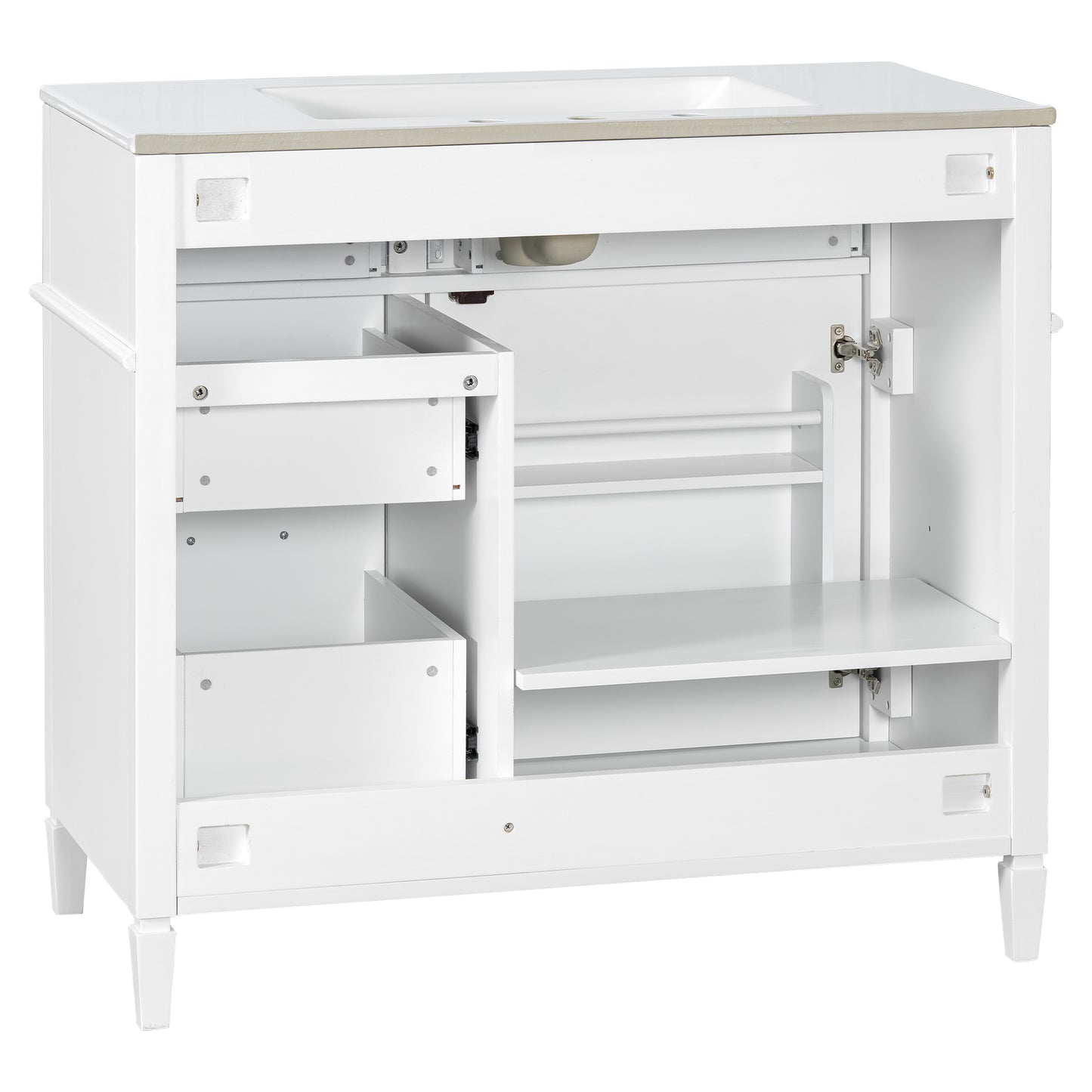 VanityFus 36-in Bathroom Vanity White Single Sink Combo with Ceramic Top 1 Door 4 Drawers Adjustable Shelves