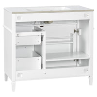 VanityFus 36-in Bathroom Vanity White Single Sink Combo with Ceramic Top 1 Door 4 Drawers Adjustable Shelves