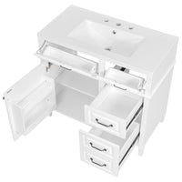 VanityFus 36-in Bathroom Vanity White Single Sink Combo with Ceramic Top 1 Door 4 Drawers Adjustable Shelves