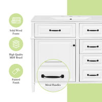 VanityFus 36-in Bathroom Vanity White Single Sink Combo with Ceramic Top 1 Door 4 Drawers Adjustable Shelves