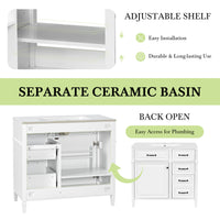 VanityFus 36-in Bathroom Vanity White Single Sink Combo with Ceramic Top 1 Door 4 Drawers Adjustable Shelves