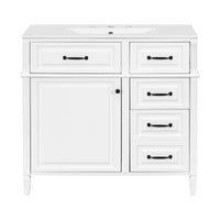 VanityFus 36-in Bathroom Vanity White Single Sink Combo with Ceramic Top 1 Door 4 Drawers Adjustable Shelves