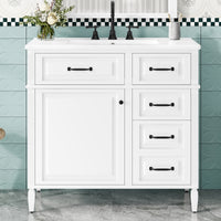 VanityFus 36-in Bathroom Vanity White Single Sink Combo with Ceramic Top 1 Door 4 Drawers Adjustable Shelves
