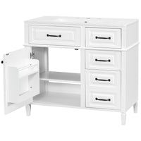 VanityFus 36-in Bathroom Vanity White Single Sink Combo with Ceramic Top 1 Door 4 Drawers Adjustable Shelves