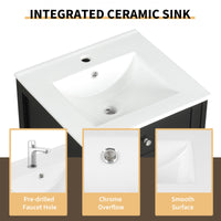 VanityFus 20-in Bathroom Vanity Black Single Sink Combo with Ceramic Top 1 Soft Close Door Adjustable Shelves