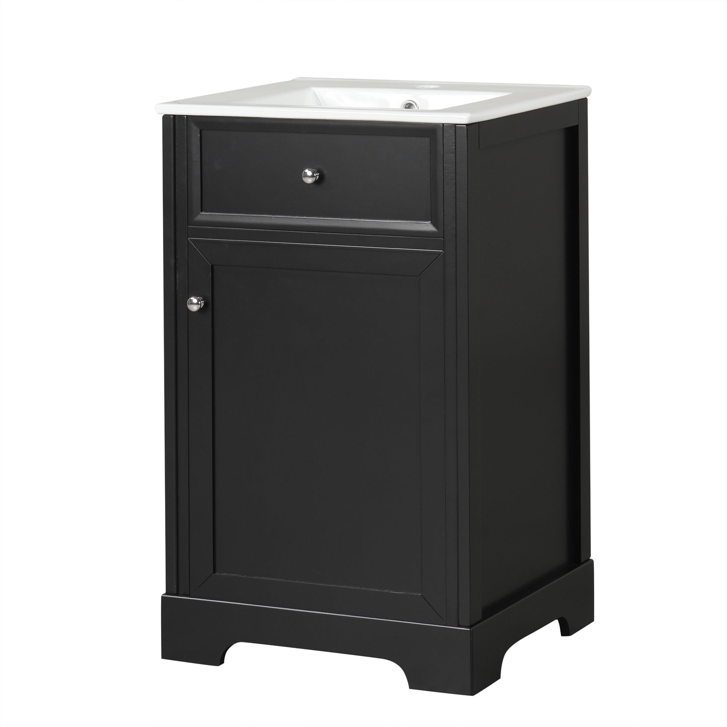 VanityFus 20-in Bathroom Vanity Black Single Sink Combo with Ceramic Top 1 Soft Close Door Adjustable Shelves