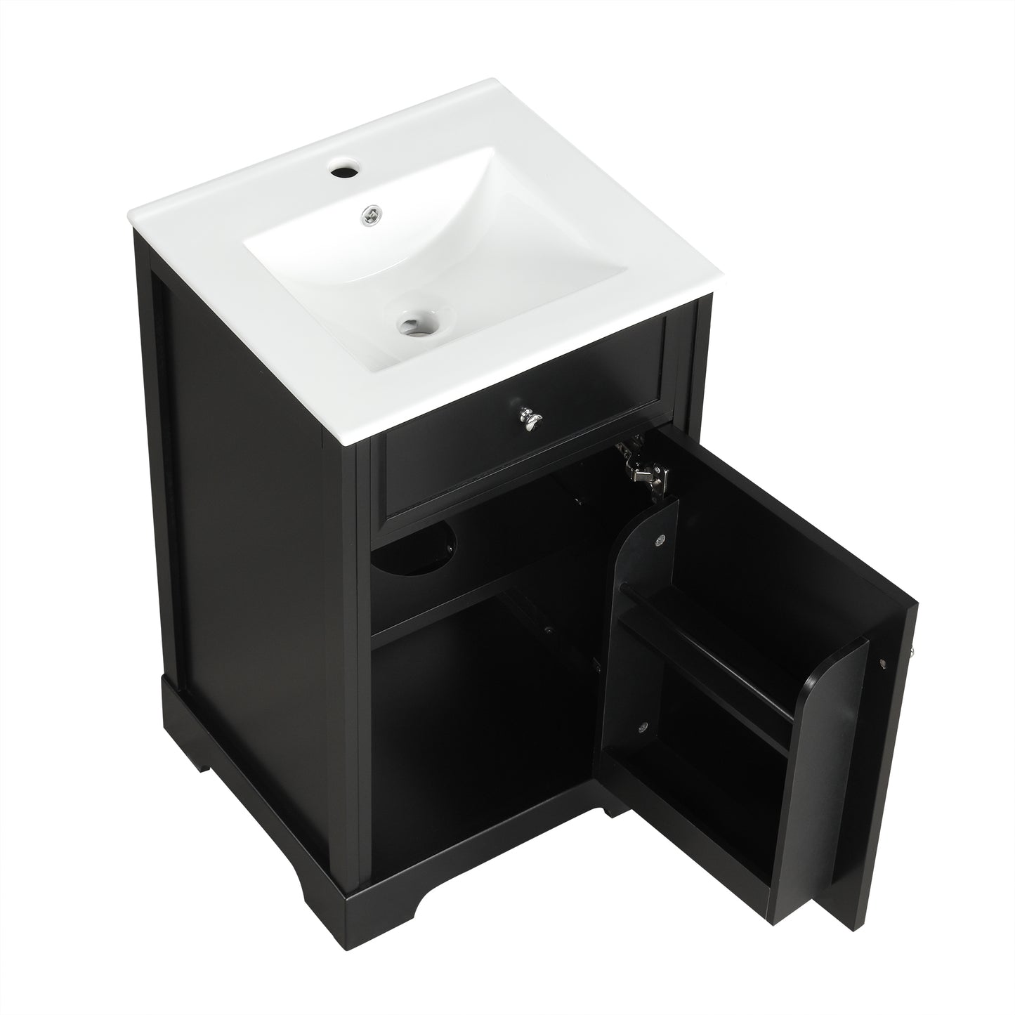 VanityFus 20-in Bathroom Vanity Black Single Sink Combo with Ceramic Top 1 Soft Close Door Adjustable Shelves