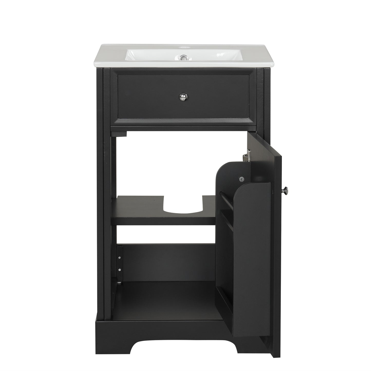 VanityFus 20-in Bathroom Vanity Black Single Sink Combo with Ceramic Top 1 Soft Close Door Adjustable Shelves