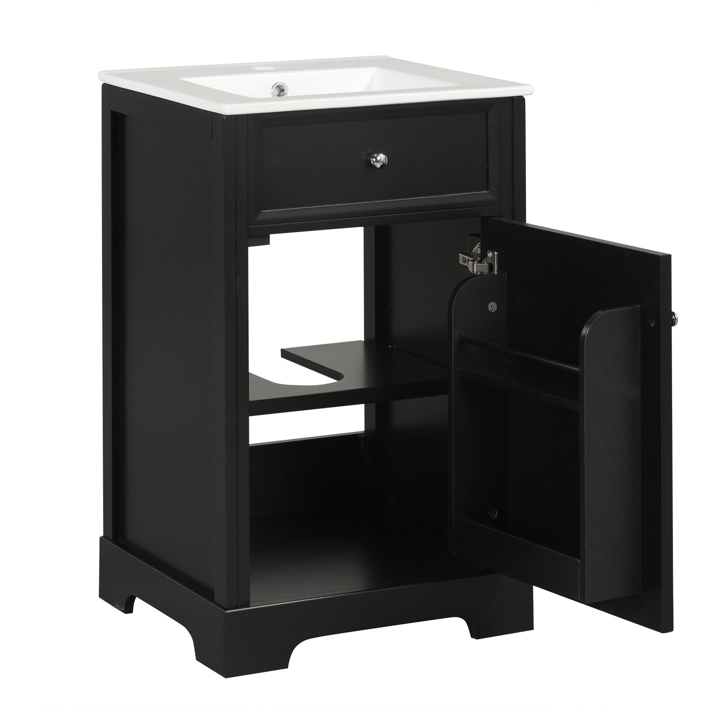 VanityFus 20-in Bathroom Vanity Black Single Sink Combo with Ceramic Top 1 Soft Close Door Adjustable Shelves