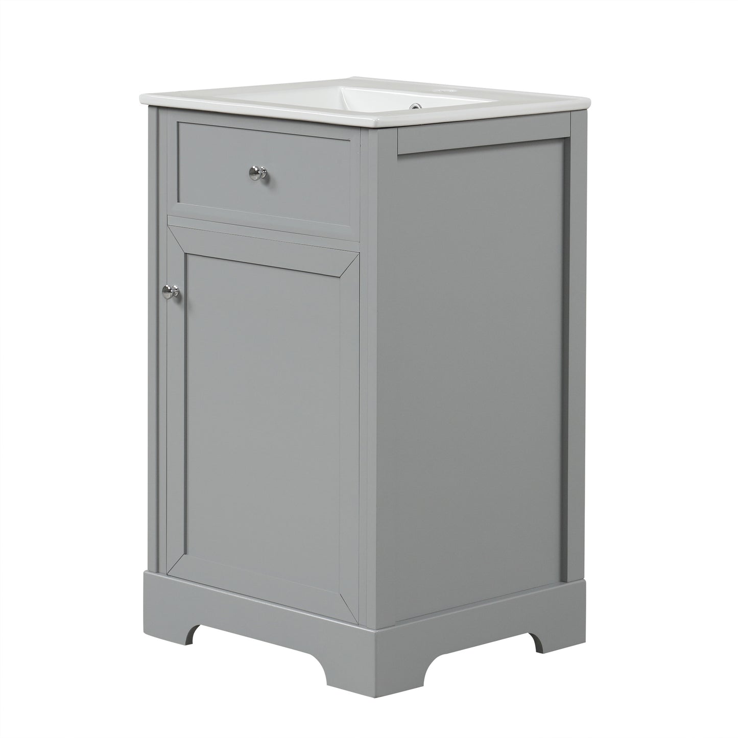 VanityFus 20-in Bathroom Vanity Gray Single Sink Combo with Ceramic Top 1 Soft Close Door Adjustable Shelves