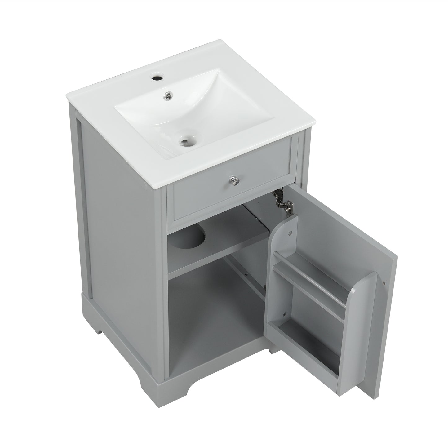 VanityFus 20-in Bathroom Vanity Gray Single Sink Combo with Ceramic Top 1 Soft Close Door Adjustable Shelves
