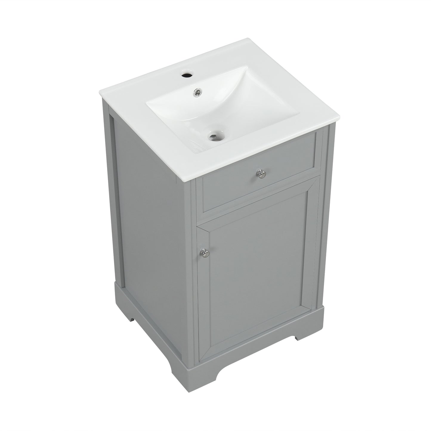 VanityFus 20-in Bathroom Vanity Gray Single Sink Combo with Ceramic Top 1 Soft Close Door Adjustable Shelves