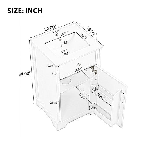 VanityFus 20-in Bathroom Vanity Gray Single Sink Combo with Ceramic Top 1 Soft Close Door Adjustable Shelves