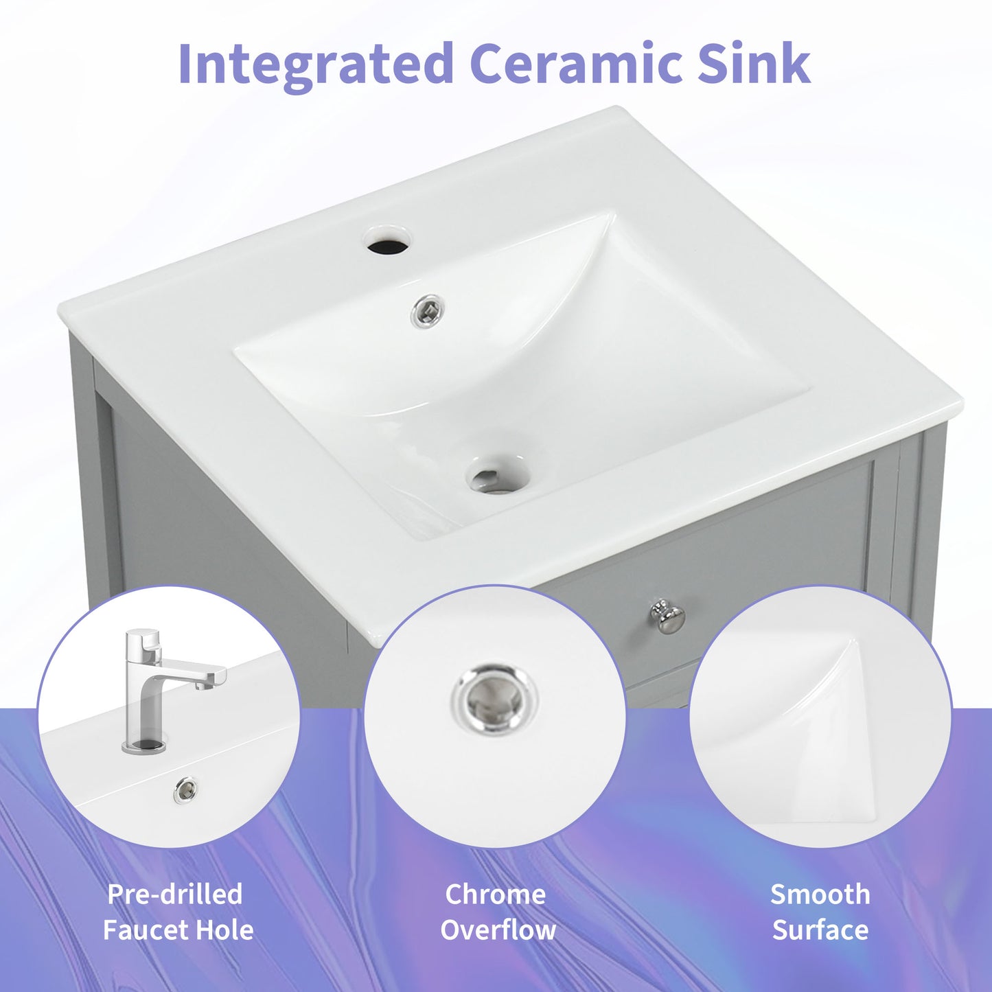 VanityFus 20-in Bathroom Vanity Gray Single Sink Combo with Ceramic Top 1 Soft Close Door Adjustable Shelves