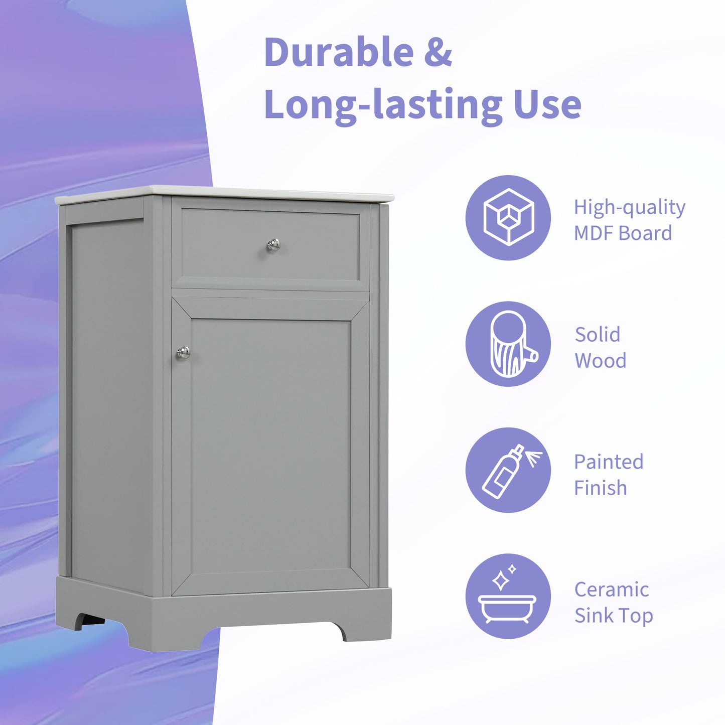 VanityFus 20-in Bathroom Vanity Gray Single Sink Combo with Ceramic Top 1 Soft Close Door Adjustable Shelves