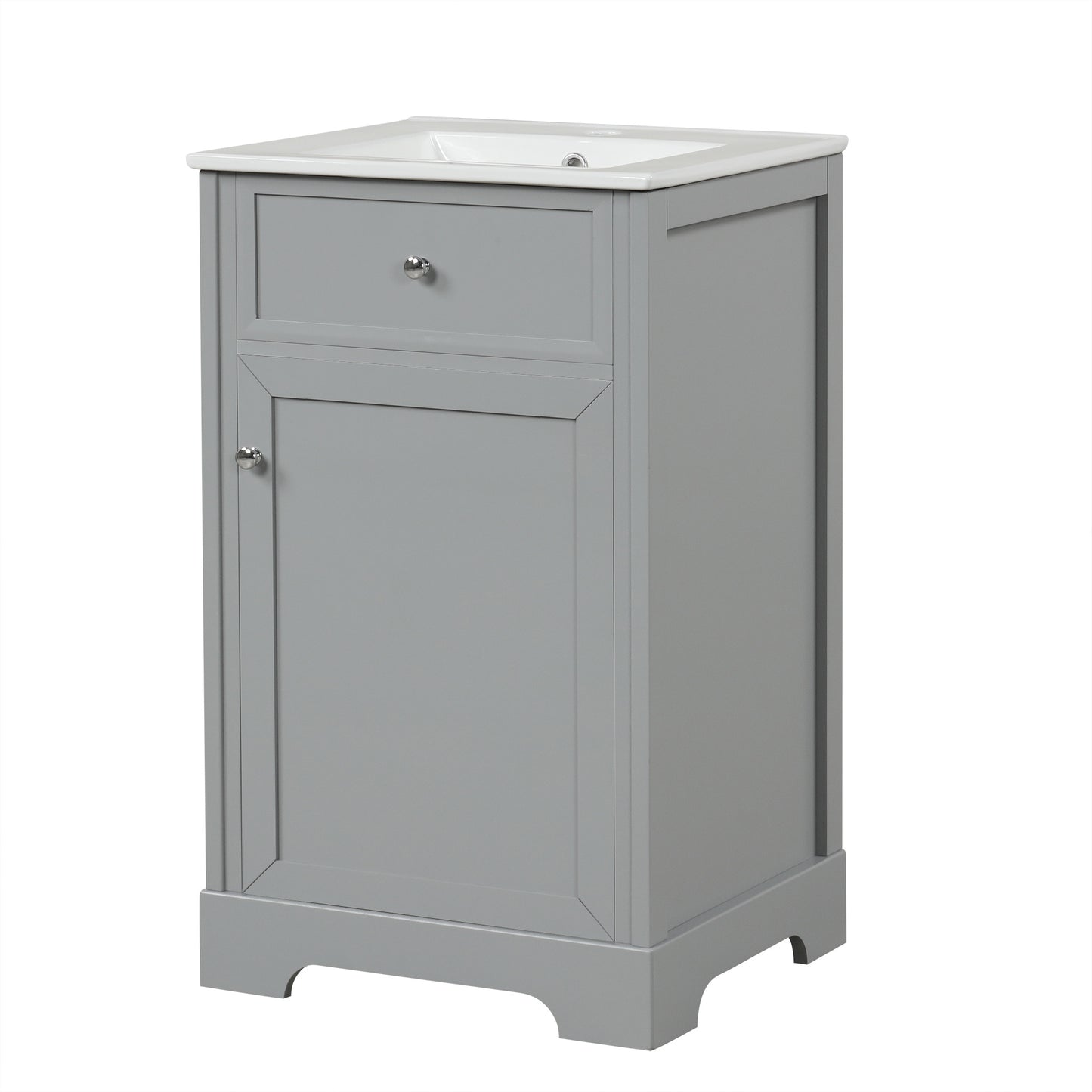 VanityFus 20-in Bathroom Vanity Gray Single Sink Combo with Ceramic Top 1 Soft Close Door Adjustable Shelves