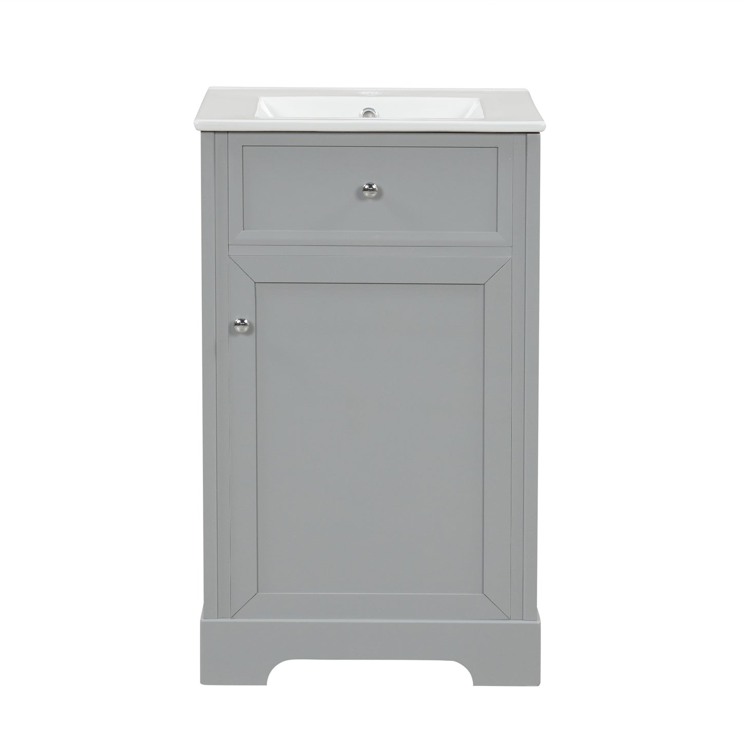VanityFus 20-in Bathroom Vanity Gray Single Sink Combo with Ceramic Top 1 Soft Close Door Adjustable Shelves
